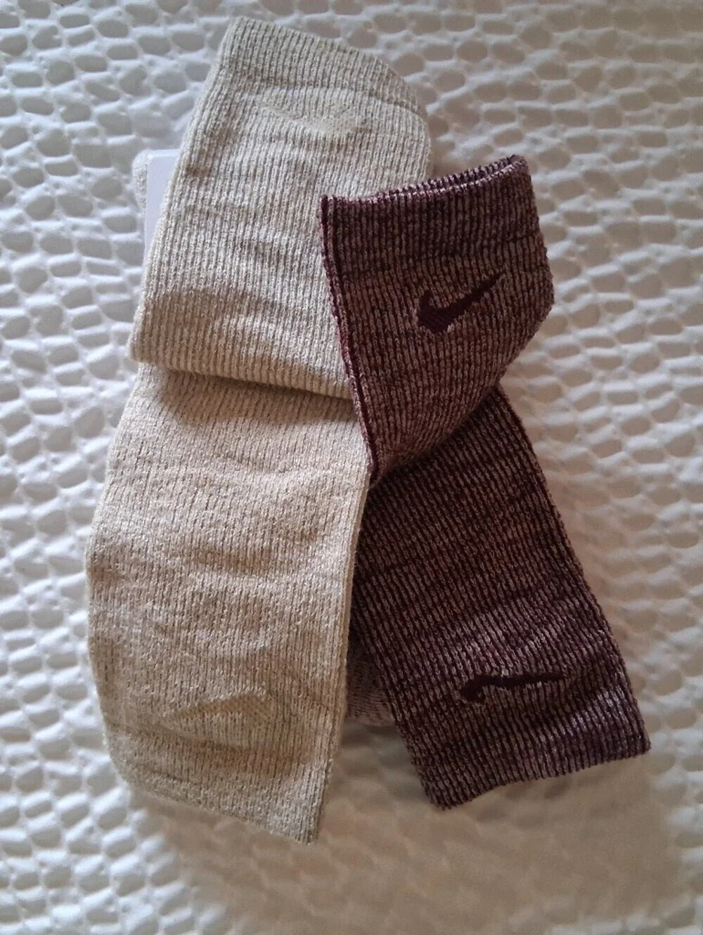 Nike Mens Crew Socks Duo in Beige and Maroon